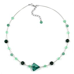 necklace green beads silver-coloured chain