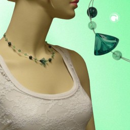 necklace green beads silver-coloured chain