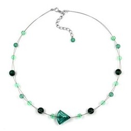 necklace green beads silver-coloured chain