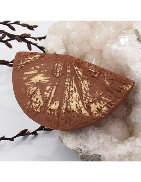 brooch hand fan brown gold coloured