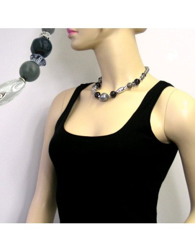 necklace olive/ silvergrey chromed