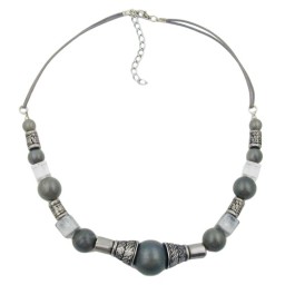 necklace silvergrey silky antique silver beads