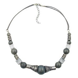 necklace silvergrey silky antique silver beads