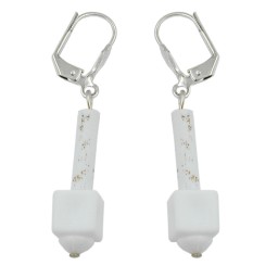 leverback earrings white matte with pattern
