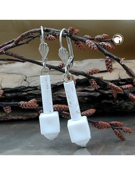 leverback earrings white matte with pattern
