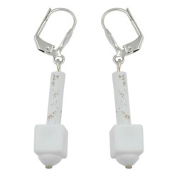 leverback earrings white matte with pattern