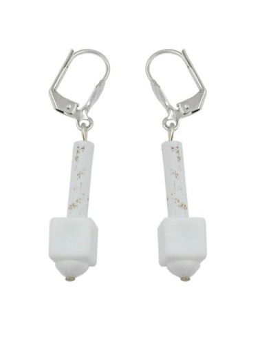 leverback earrings white matte with pattern