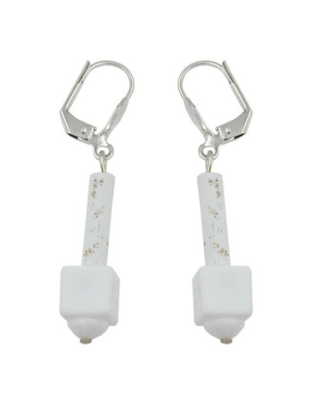 leverback earrings white matte with pattern