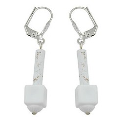 leverback earrings white matte with pattern