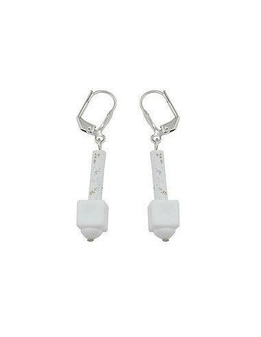 leverback earrings white matte with pattern