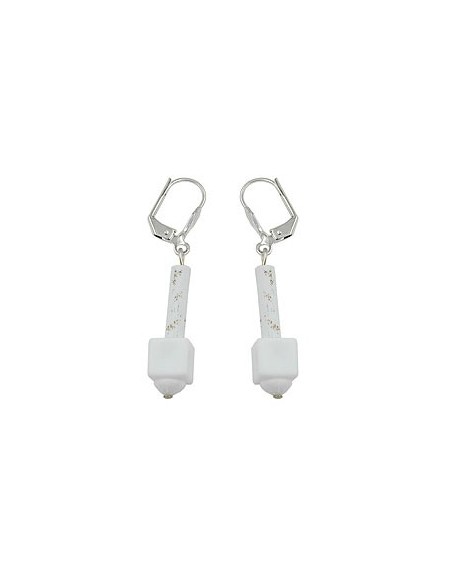 leverback earrings white matte with pattern