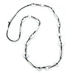 necklace oval white rings black chain 100cm