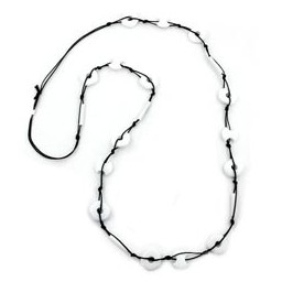 necklace oval white rings black chain 100cm