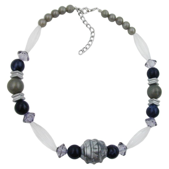 necklace silver-grey/ black/ transparent beads