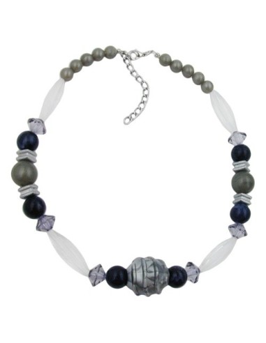 necklace silver-grey/ black/ transparent beads