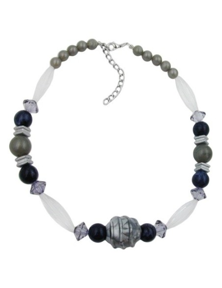 necklace silver-grey/ black/ transparent beads