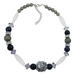 necklace silver-grey/ black/ transparent beads