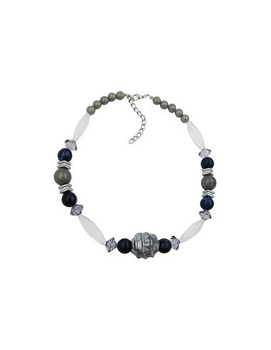 necklace silver-grey/ black/ transparent beads