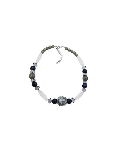 necklace silver-grey/ black/ transparent beads