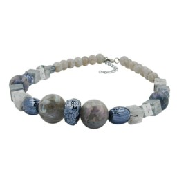 necklace silvergrey grey-blue marbled beads