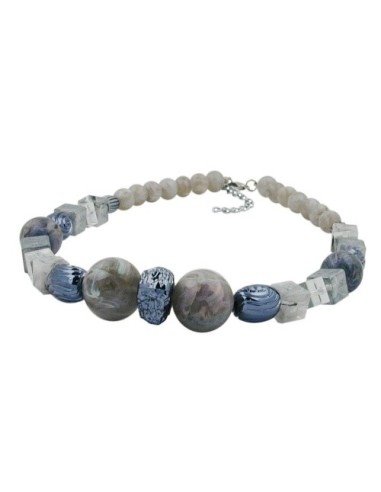 necklace silvergrey grey-blue marbled beads