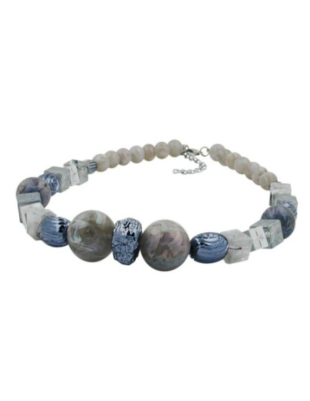 necklace silvergrey grey-blue marbled beads