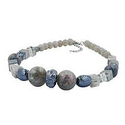 necklace silvergrey grey-blue marbled beads