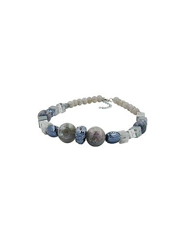 necklace silvergrey grey-blue marbled beads