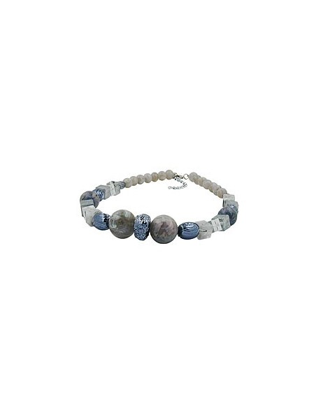 necklace silvergrey grey-blue marbled beads