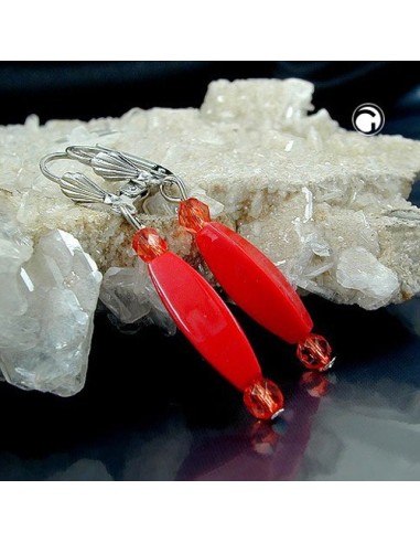 leverback earrings olive beads red glossy