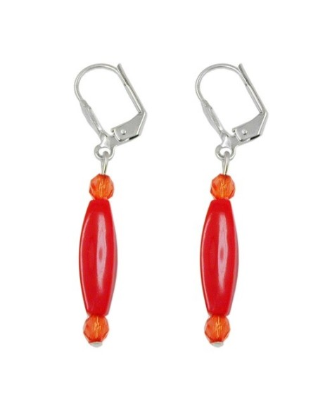 leverback earrings olive beads red glossy