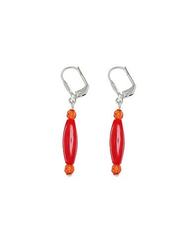 leverback earrings olive beads red glossy