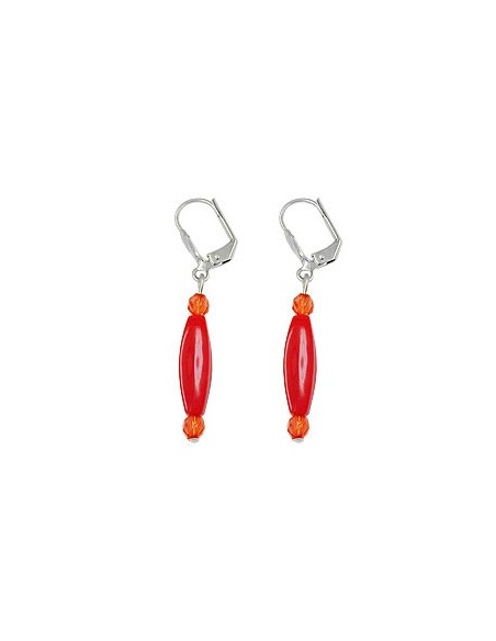 leverback earrings olive beads red glossy