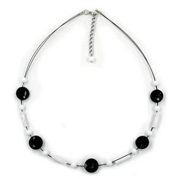 necklace black white beads on coated flexible wire