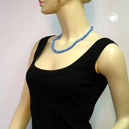 necklace beads azure-blue/ silky shimmering