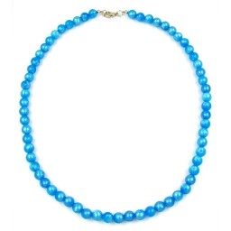 necklace beads azure-blue/ silky shimmering