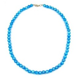 necklace beads azure-blue/ silky shimmering