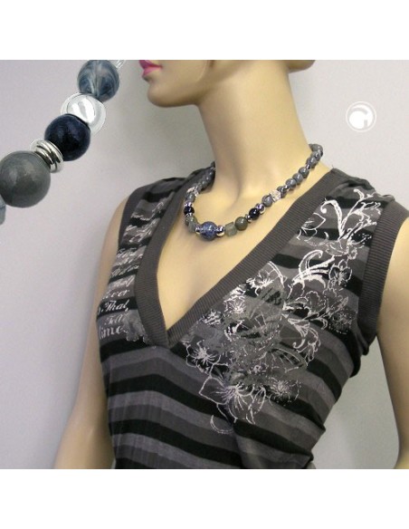 necklace grey blue chromed beads