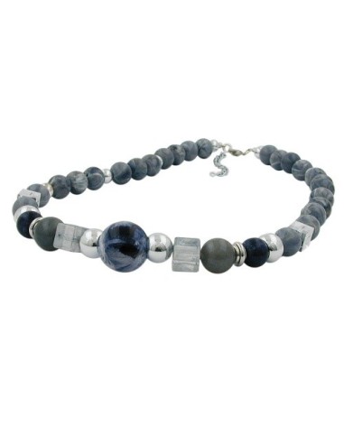 necklace grey blue chromed beads