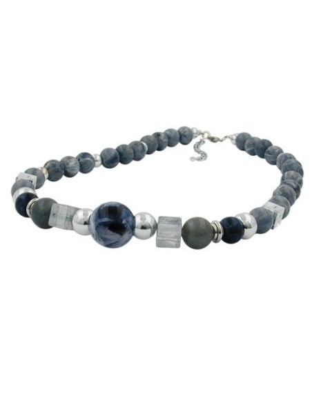 necklace grey blue chromed beads