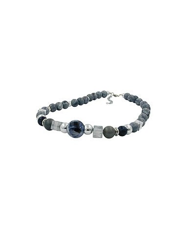 necklace grey blue chromed beads