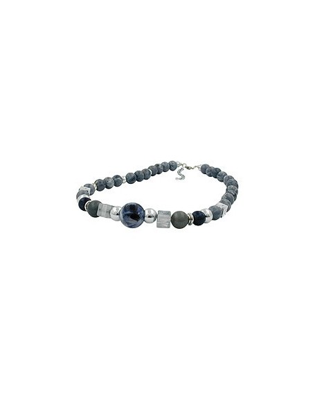 necklace grey blue chromed beads