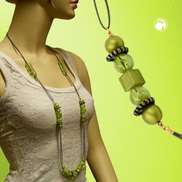 necklace green-olive beads 100cm