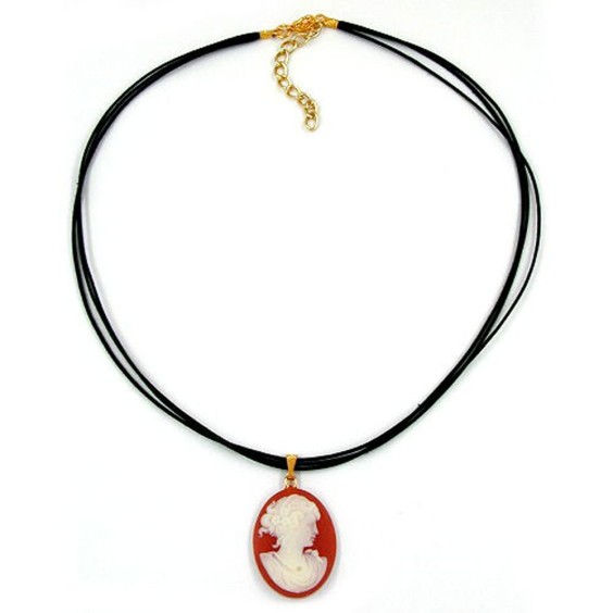 necklace cameo white/salmon-red