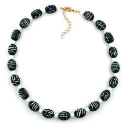 necklace baroque beads dark green-white 45cm