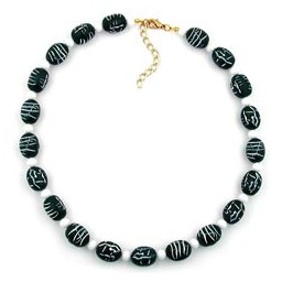 necklace baroque beads dark green-white 45cm