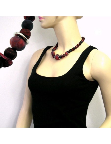 necklace dark red/ black metallic marbled
