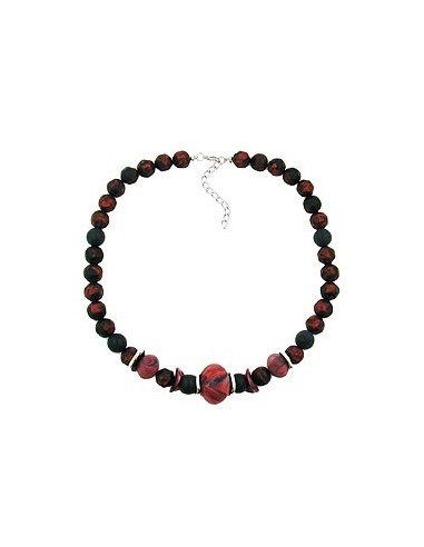 necklace dark red/ black metallic marbled