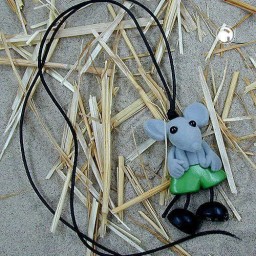 necklace,mouse,grey plush,green trousers