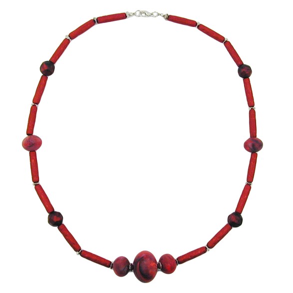 necklace red marbled red metallic beads